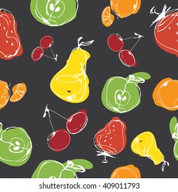 seamless pattern of fruit. black background. vector