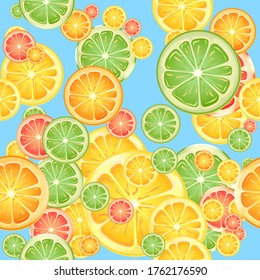 Seamless pattern of fruit citrus slices.