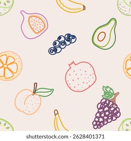 Patrón sin fisuras con trazo de color de fruta sobre fondo claro