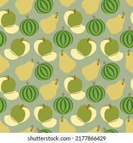 Frutos de patrón sin fisuras para papel de tela, textil, envoltura de regalo. vector colorido para los niños, de estilo plano. Diseño de textura de patrones sin inconvenientes.
