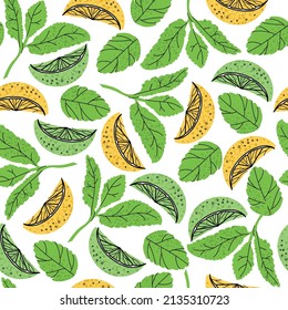 Seamless pattern - fruit flat illustration. Cocktail garnish. Vector illustration of citrus