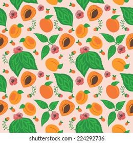 seamless pattern of fruit and flowers of apricot
