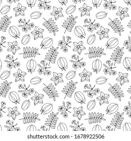 Seamless pattern of fruit flowers and leaves of carambola. eps10 vector stock illustration