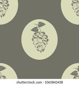 Seamless pattern from a fruit of hops in a circle