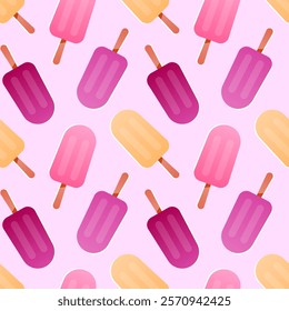 Seamless pattern with fruit ice. Colorful ice cream. Eskimo. Background design