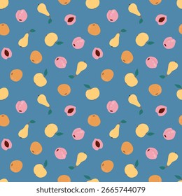 Padrão contínuo da ilustração de fruta no azul