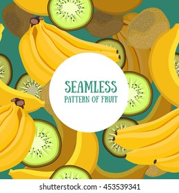 seamless pattern of fruit kiwi banana. vector illustration