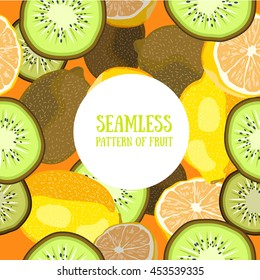 seamless pattern of fruit lemon kiwi. vector illustration