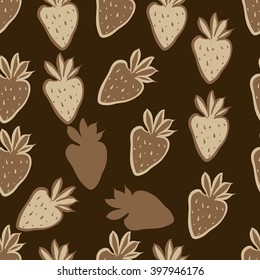 Seamless pattern of fruit motif,strawberry,leaves, object, spots. Hand drawn.