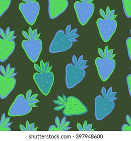 Seamless pattern of fruit motif,strawberry,leaves, object, spots. Hand drawn.