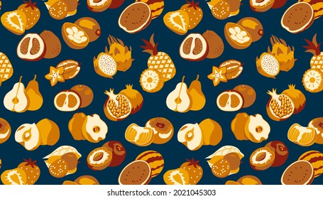 Seamless pattern with fruit  on dark background.