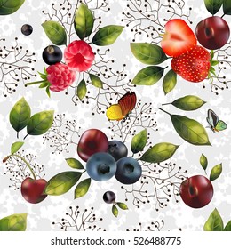 Seamless pattern of fruit on a white background abstract.