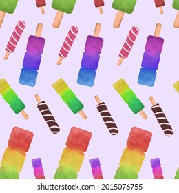 Seamless Pattern with Fruit Popsicle Illustration