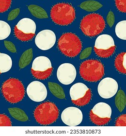 Seamless pattern of fruit, rambutan. Creative texture peeling pattern for fabric, packaging, textiles, wallpaper, and clothing. Vector illustration for kids. cute fruit background.
