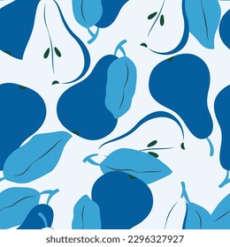 Seamless pattern with fruit shapes. Pears in blue and green. Colorful vector illustration.