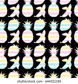 Seamless pattern with fruit silhouettes. Trendy pastel colors. Vector.