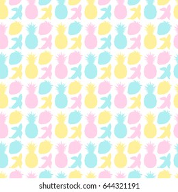 Seamless pattern with fruit silhouettes. Trendy pastel colors. Vector.