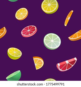 Сitrus seamless pattern. Fruit slices. 