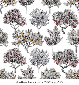 Seamless pattern with fruit trees