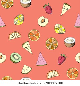 Seamless pattern with fruit. Vector Illustration