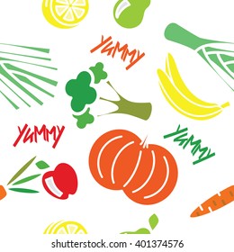 Seamless pattern with fruit and vegetables