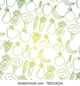 seamless pattern fruit and vegetables with green line