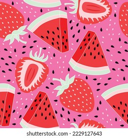 seamless pattern fruit watermelon strawberry