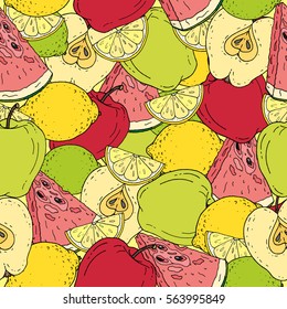 seamless pattern. fruits. apple. lemon. lime. watermelon. 