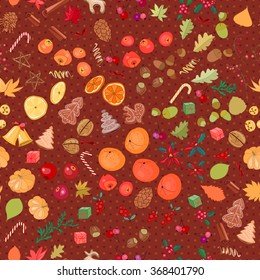 Seamless pattern with fruits and  berries