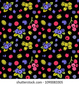 Seamless pattern with fruits and berries. Food background texture. Wallpaper