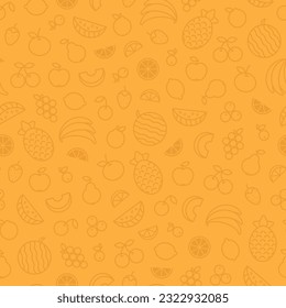 Seamless pattern of fruits and berries in outline style, vector illustration