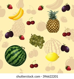 seamless pattern fruits and berries, silhouettes on a light background