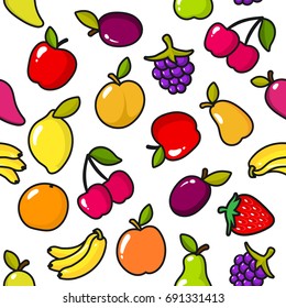 Seamless pattern of fruits with black outline