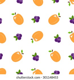 Seamless pattern with fruits. Bright design into flat style with vitamins and minerals. Fresh organic food for a healthy lifestyle. vector