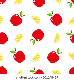 Seamless pattern with fruits. Bright design into flat style with vitamins and minerals. Fresh organic food for a healthy lifestyle. vector