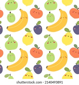 Seamless pattern of fruits in cartoon style. Vector pattern.
