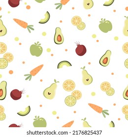 Seamless pattern with fruits and citruses. Vector flat illustration