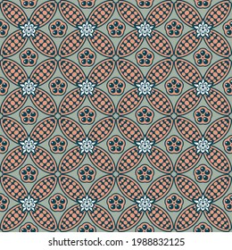 Seamless pattern with fruits and cocoa leaves. Background for packaging chocolate drink and chocolate. 