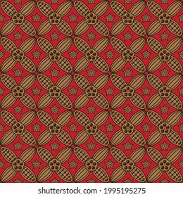 Seamless pattern with fruits and cocoa leaves. Background for packaging chocolate drink and chocolate. 