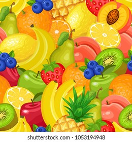 Seamless pattern with fruits. Colorful vector illustration.
