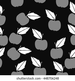 Seamless pattern of fruits, doodles,  object, apples, leaves. Hand drawn.