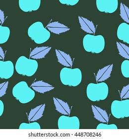 Seamless pattern of fruits, doodles,  object, apples, leaves. Hand drawn.