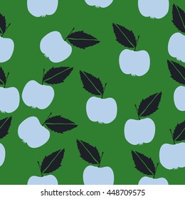 Seamless pattern of fruits, doodles,  object, apples, leaves. Hand drawn.