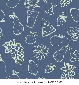Seamless pattern with fruits drawn by hand. Vector background for your design.