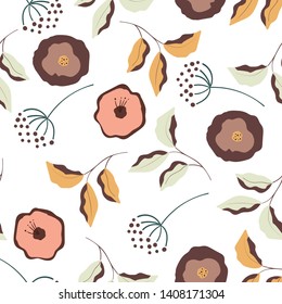 Seamless pattern with fruits and flowers. Vector.