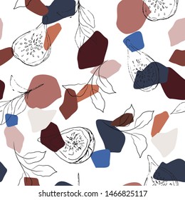 Seamless pattern with fruits and flowers. Vector.