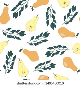 Seamless pattern with fruits and flowers. For wrapping paper, kitchen or garden textile. Vector illustration in flat style.