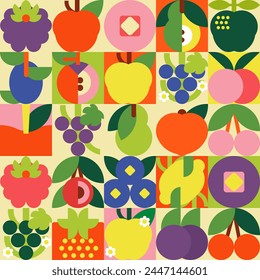 Seamless pattern with fruits. Geometric and minimalist style. Great for backgrounds, cards, posters, banners, textile prints, covers, web design.