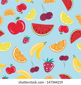 seamless pattern with fruits in hand drawn style - vector illustration