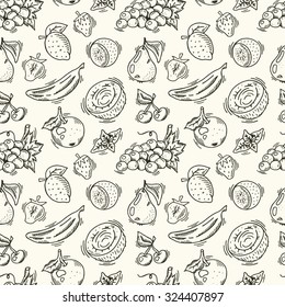 Seamless pattern with fruits. Hand drawn fruits made in vector. Can be used for menu, background and other design.